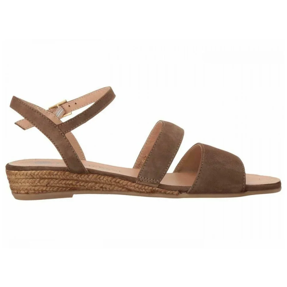 NEW Eric Michael Women Nika Beige Suede Slide Ankle Strap Buckle Low Wedge Dress - Picture 2 of 7